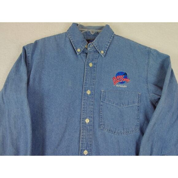 VINTAGE PLANET HOLLYWOOD‎ BUTTON UP DENIM SHIRT 1991 MENS SIZE SMALL BLUE - Picture 10 of 10